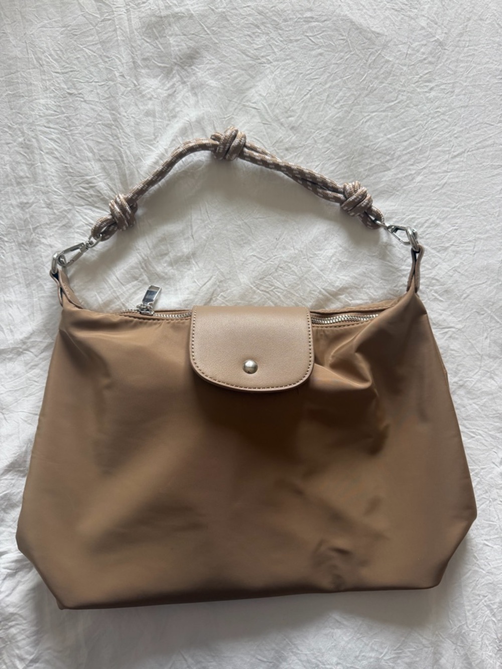 Soft Nylon Tote Bag in Taupe